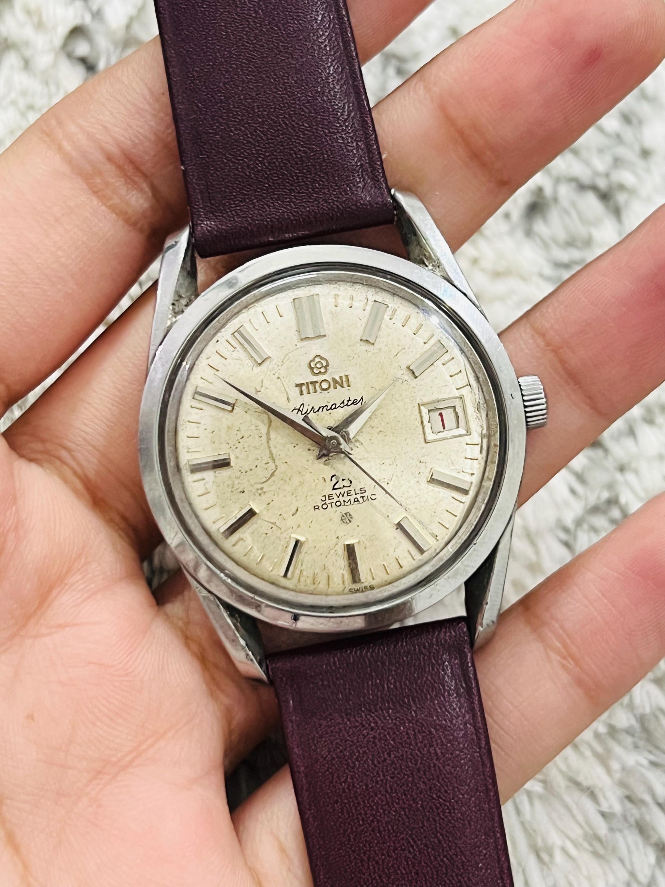 Buy Vintage 1980s Titoni Airmaster 25 Jewels Rotomatic Silver Dial