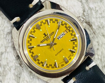 Vintage Jaeger LeCoultre Club Automatic Cal. AS 1916 Swiss Movement Yellow Dial Date/Day Men’s Watch.