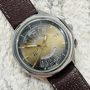 Vintage Orient 21Jewels KD College Green Dial Perpetual Multi Year Calendar Automatic Japan Made Men's Wrist Watch