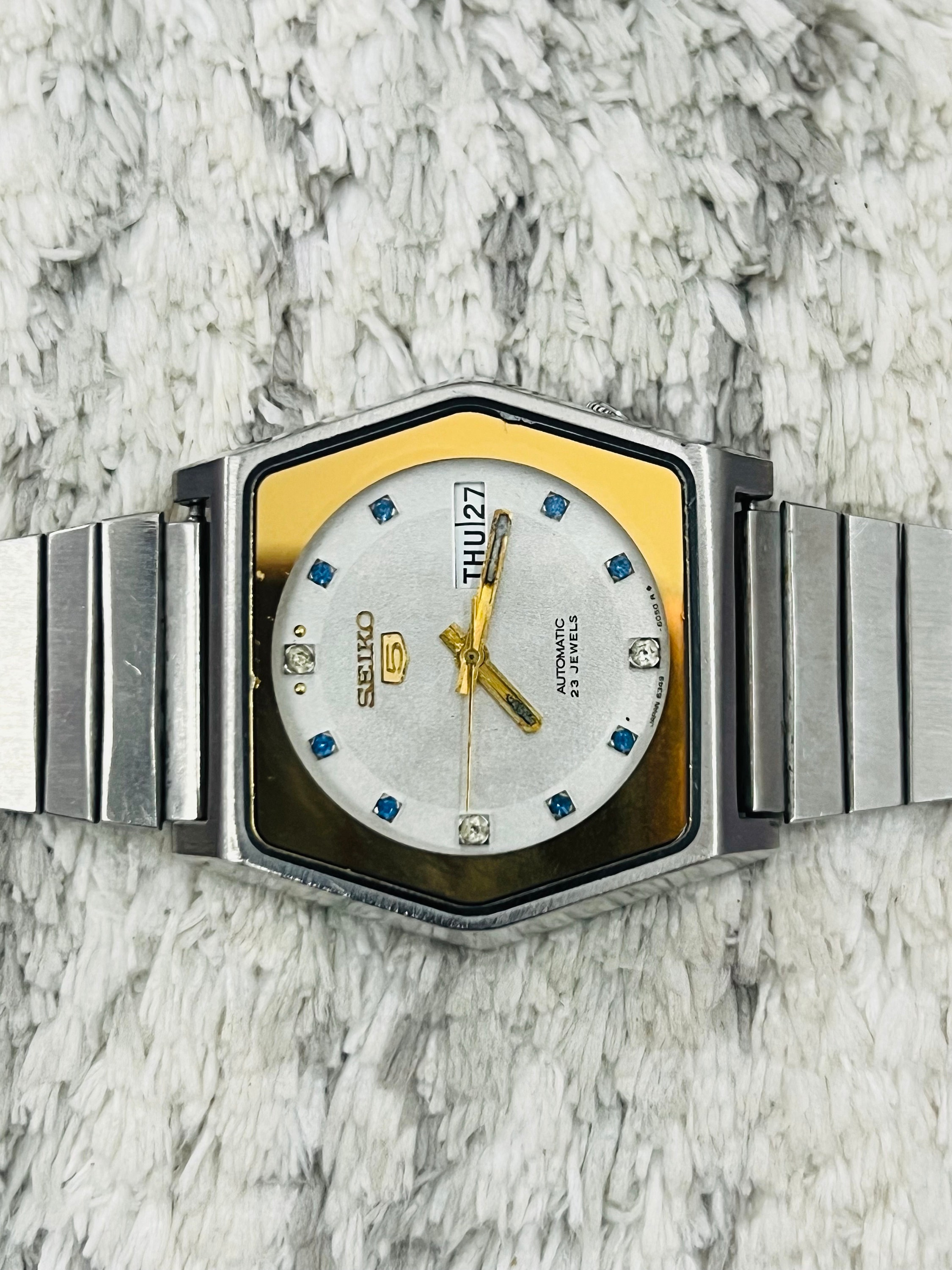 Vintage Seiko 5 Automatic Movement No.6349-6030 Silver Dial