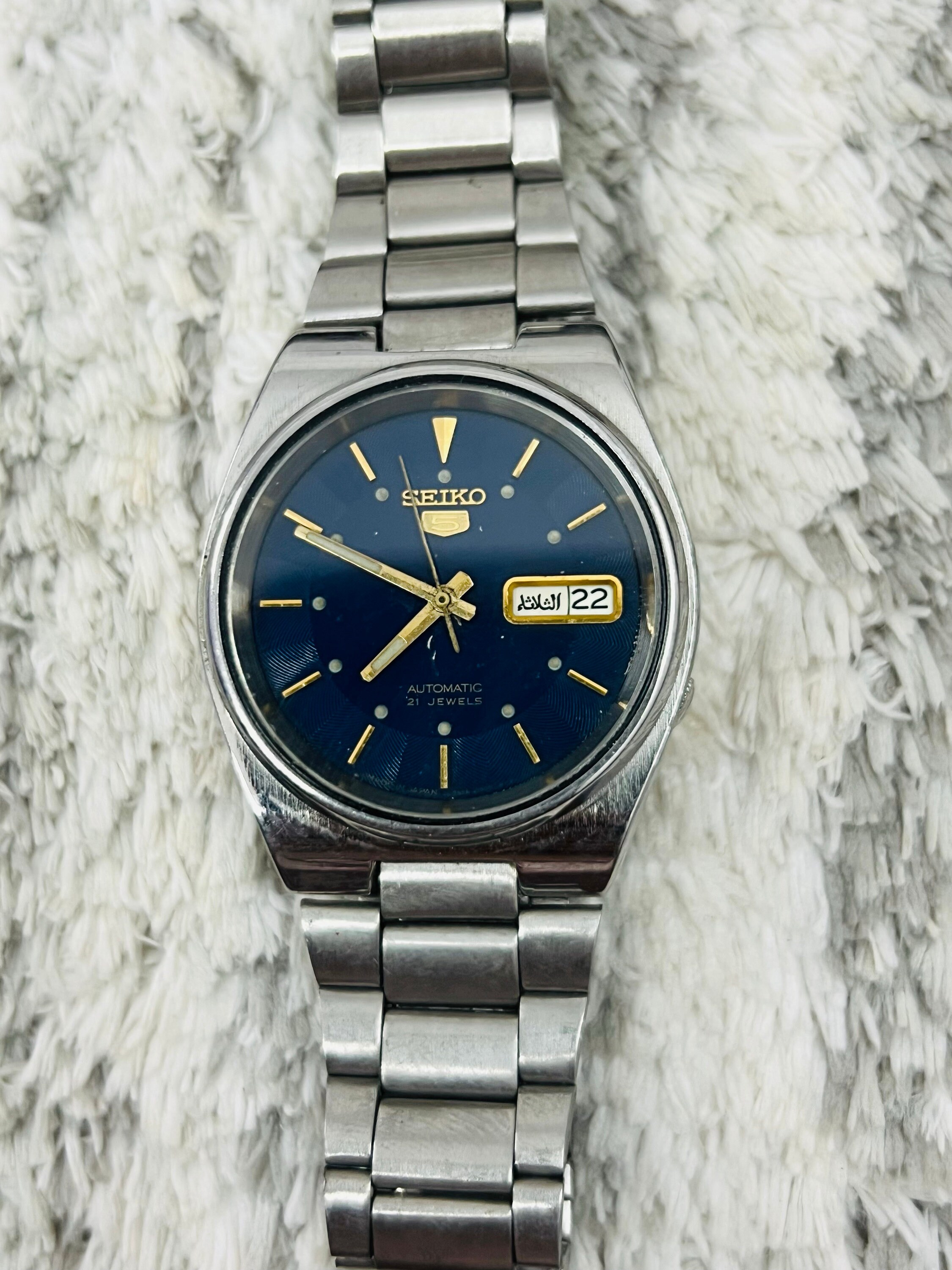 Vintage Seiko 5 Automatic Movement No.7s26-3031 Blue Dial Day/date