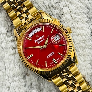 Vintage Ricoh President Automatic 21Jewel Date/Day Red Dial Japan Made Men's Wrist~ Swiss Made~ Gift for him