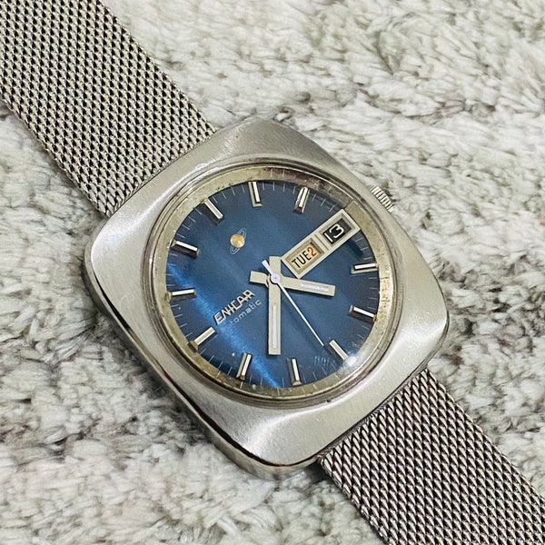Vintage Enicar Big Size Automatic Blue Dial 25 Jewels Swiss Made Men’s Wrist watch ETA Movement