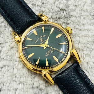 Rare Vintage Favre Leuba Geneve Handwinding Green Dial With Tear Drop Golden Case FHF Movement ST-96 Swiss 17Jewels Wrist watch~ Swiss Made