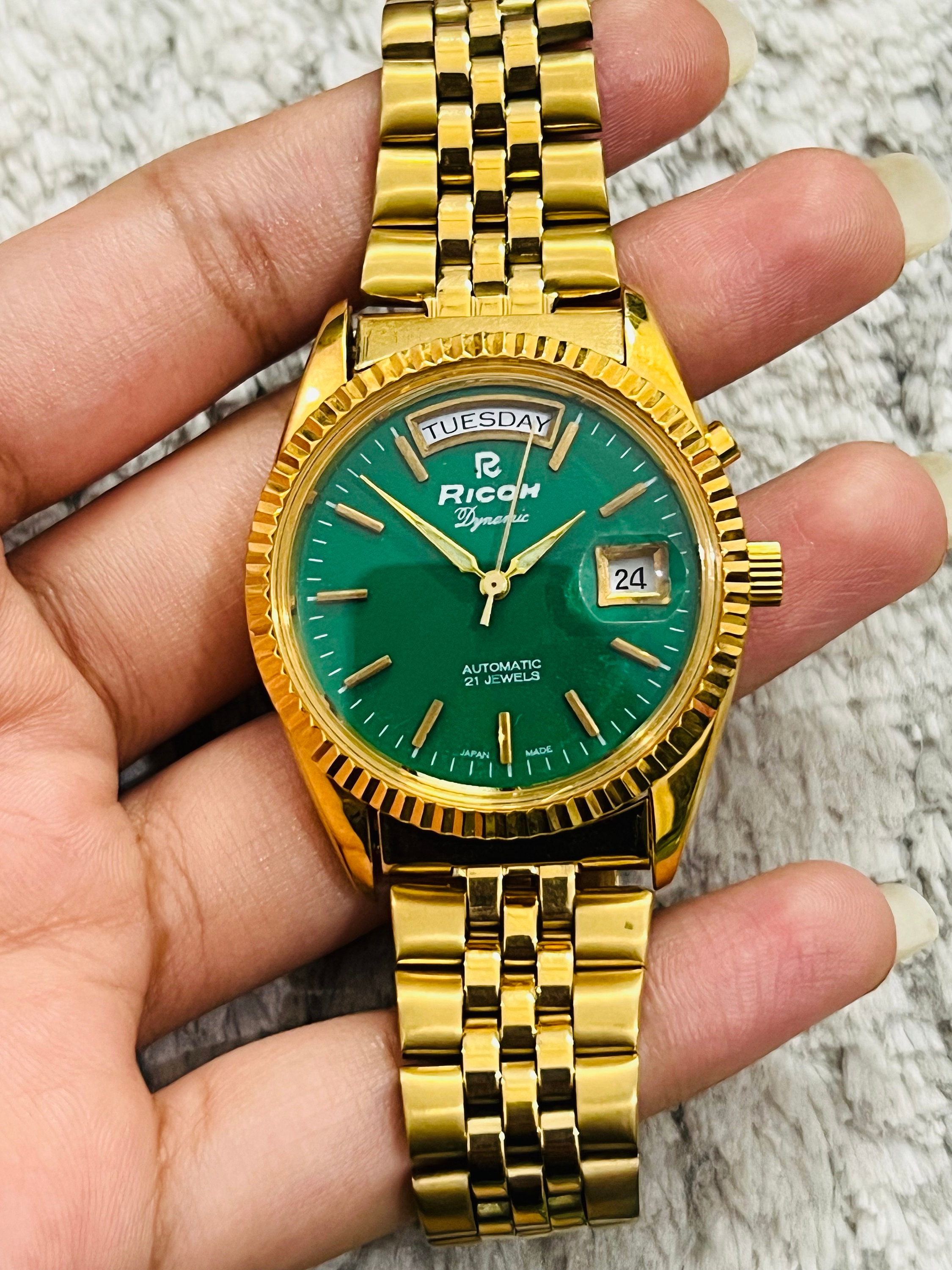 Vintage Ricoh President Automatic 21jewel Date/day Green Dial