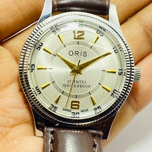 Rare Vintage ORIS White Dial Mechanical Hand Winding FHF Movement ST-96 Swiss Made Wrist watch~ Christmas Sale