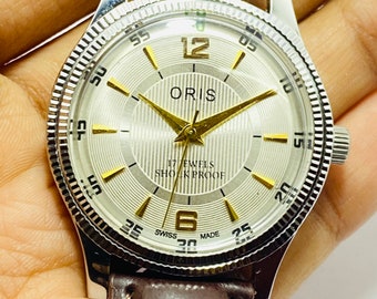 Raro vintage ORIS quadrante bianco movimento meccanico a carica manuale FHF ST-96 orologio da polso di fabbricazione svizzera