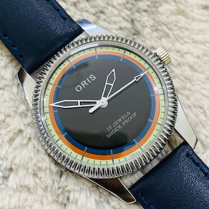 Rare Vintage ORIS Black Dial Hand Winding FHF Movement ST-96 Swiss Mens Wrist Watch~ Christmas Sale