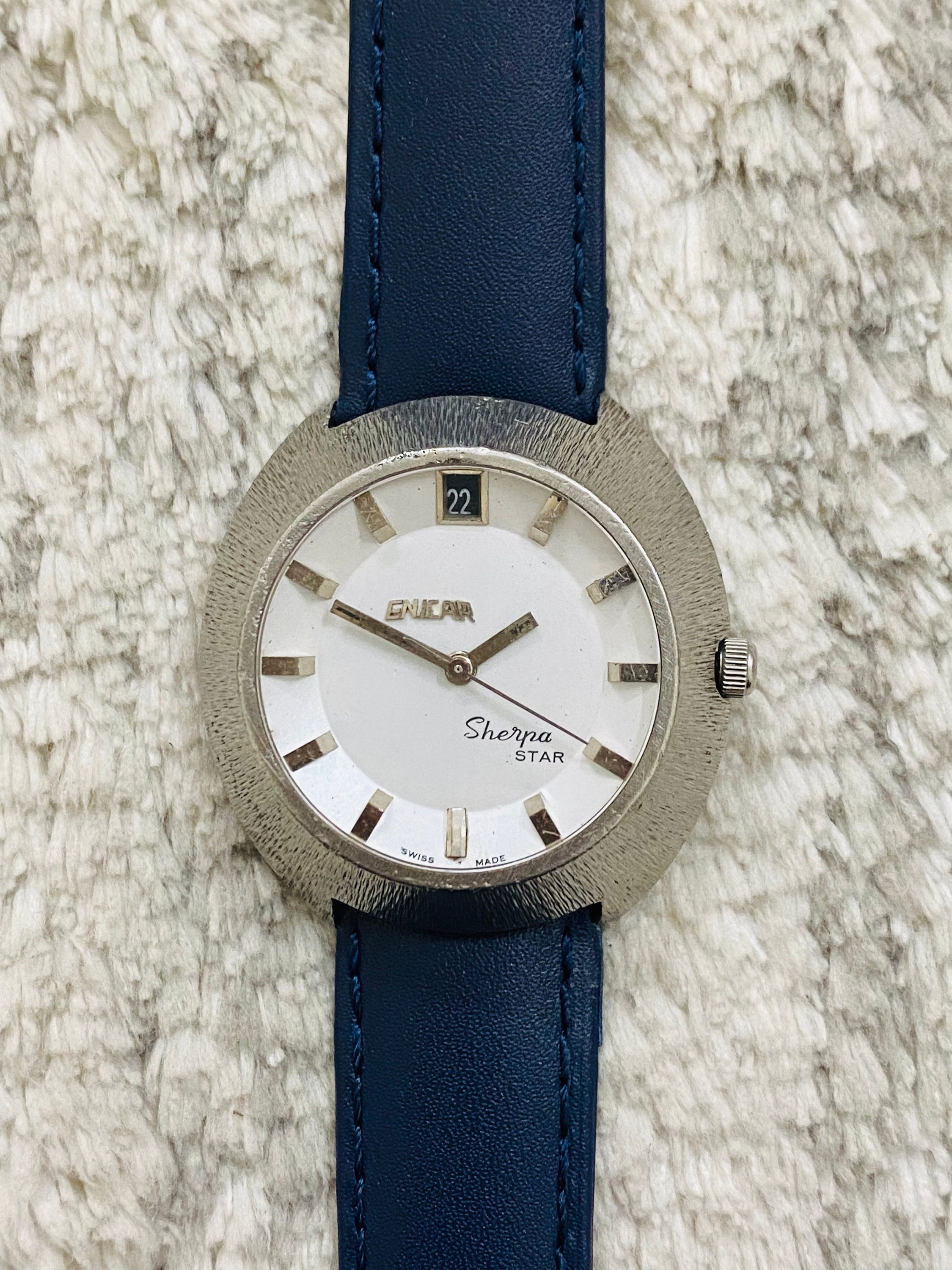 Vintage Rare Enicar Sherpa Star White Dial @date Swiss Made