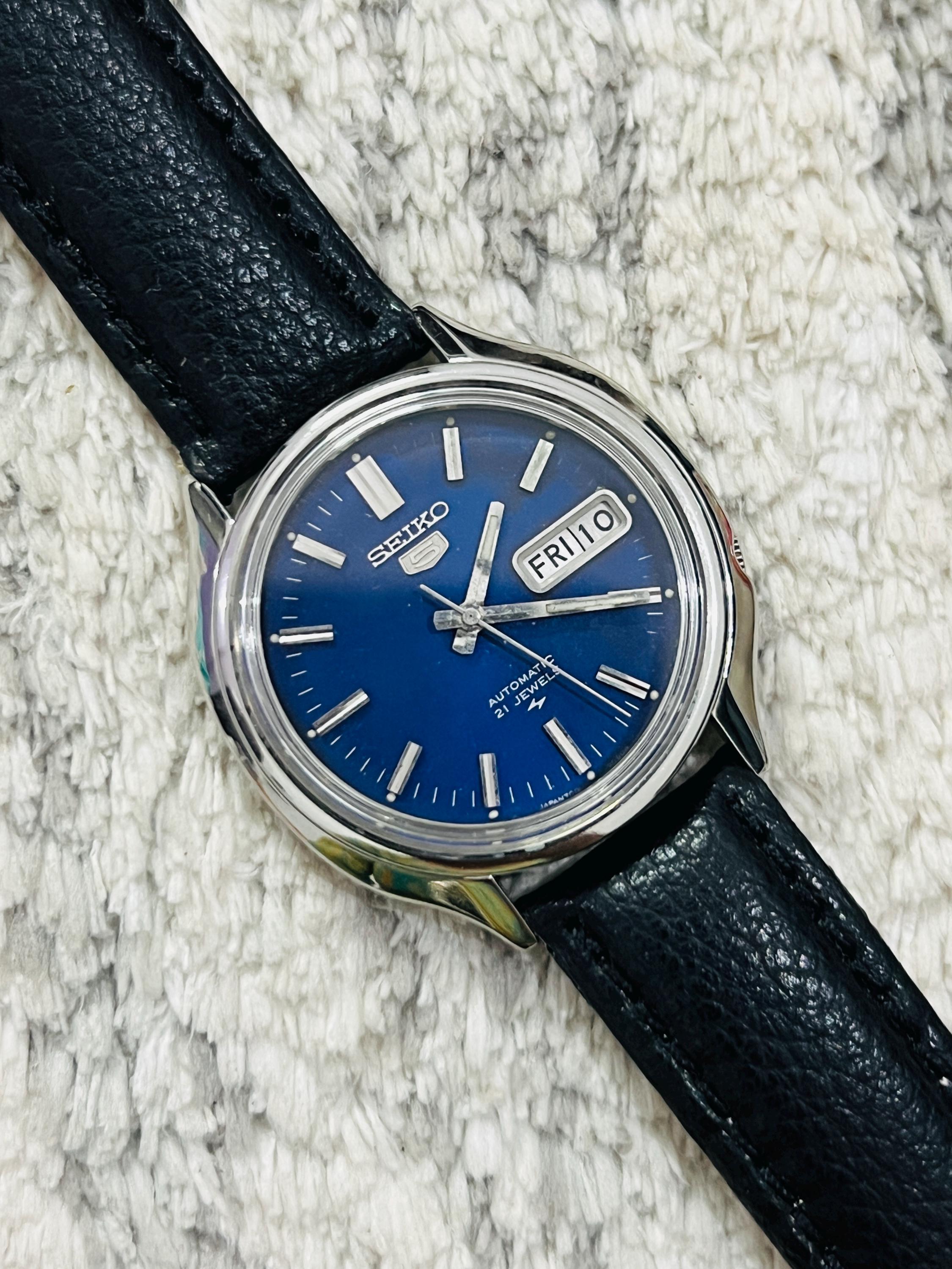 Vintage Rare Seiko 5 Automatic 21jewels Blue Dial Movement No.7019
