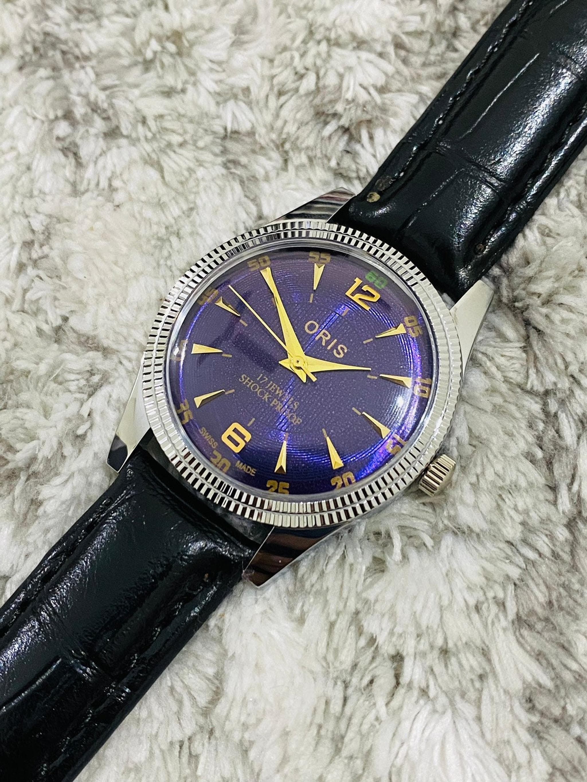 オリス メンズ腕時計、パープルダイヤル、1980年代、ステンレス