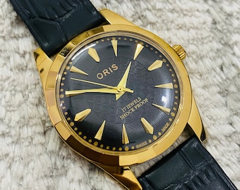Rare Vintage ORIS Black Dial Hand Winding FHF Movement ST-96 Swiss Wrist Watch~ Swiss Made~ Gift for her/him