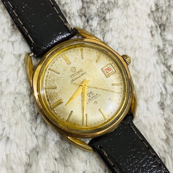 Vintage 1980s Titoni Airmaster 25 Jewels Rotomatic Golden Dial @Date Automatic Winding Swiss movement Men’s Wrist Watch