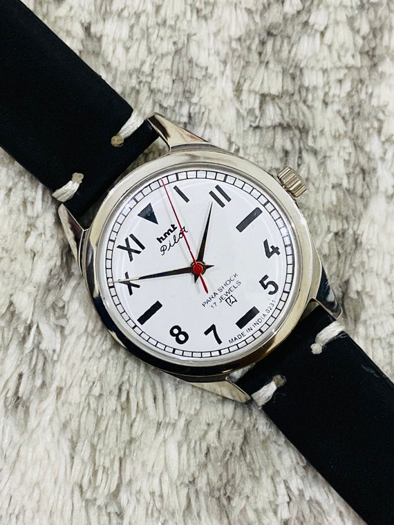 Vintage HMT Pilot Mechanical Handwinding White Dial 17Jewels Mens Wrist Watch