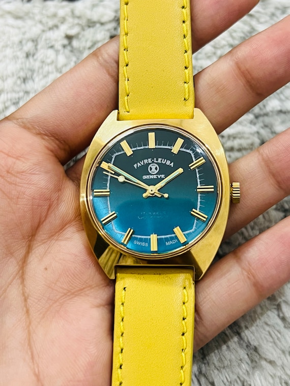 Vintage Favre Leuba Geneve Blue Dial Mechanical Handwinding