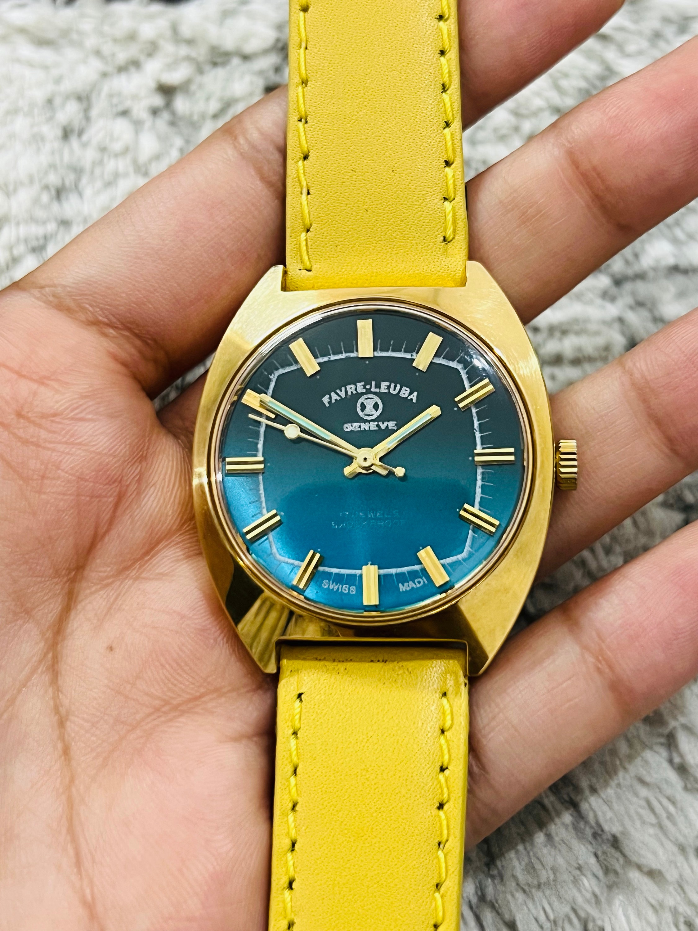 Vintage Favre Leuba Geneve Blue Dial Mechanical Handwinding