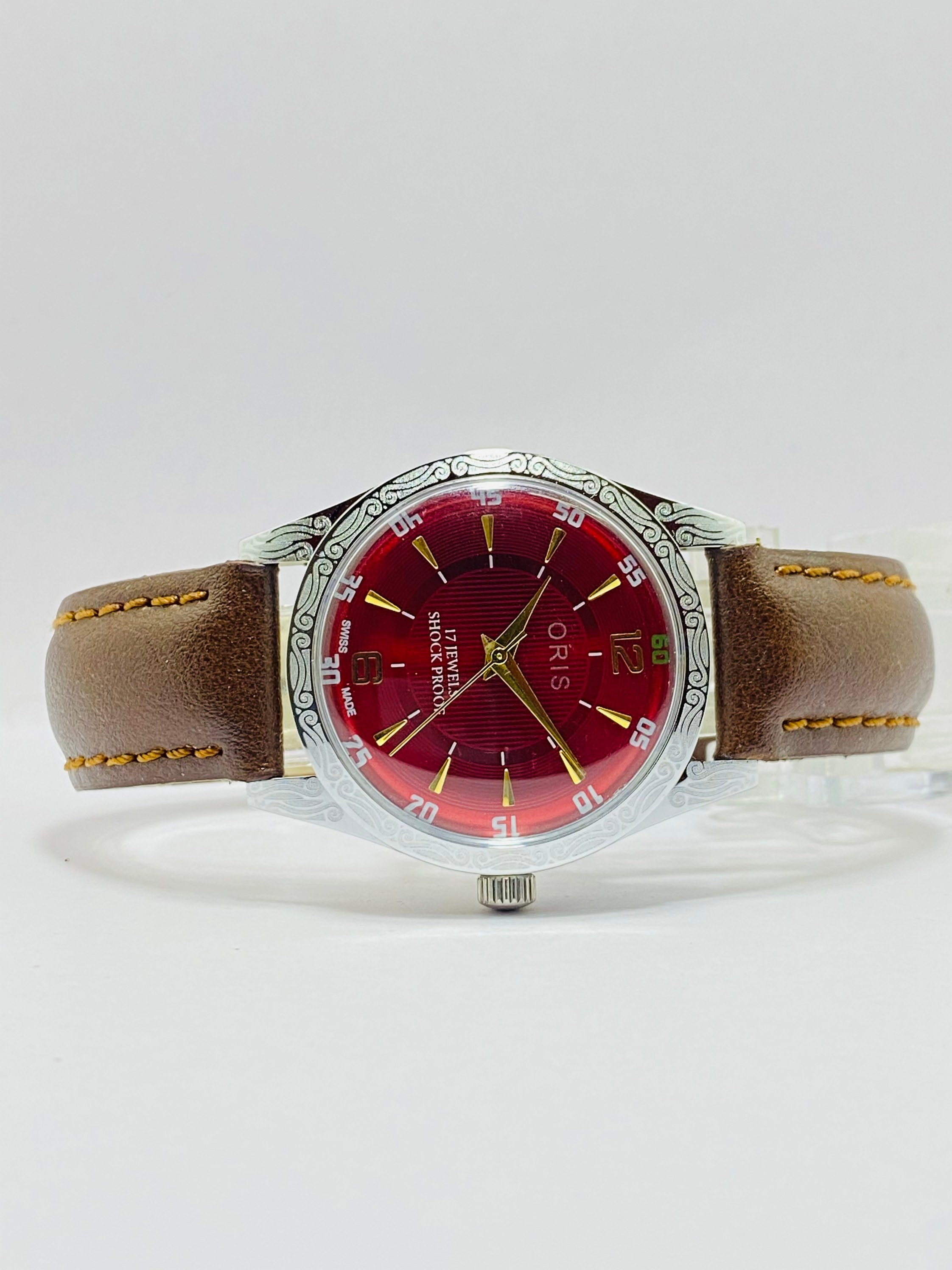Rare Vintage ORIS Red Dial Mechanical Hand Winding FHF Movement ST