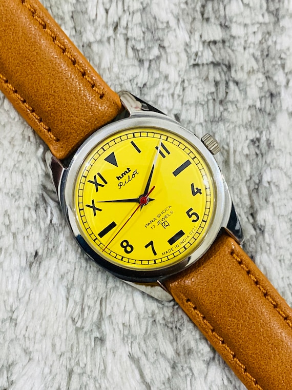 Vintage HMT Pilot Mechanical Handwinding Yellow D… - image 1