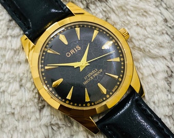 Rare Vintage ORIS Black Dial Hand Winding FHF Movement ST-96 Swiss Mens Wrist Watch