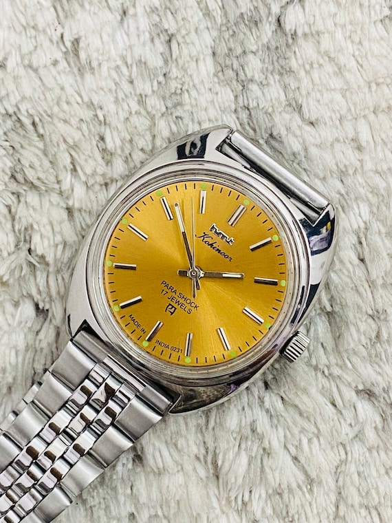 Vintage Hmt Kohinoor Yellow Dial 17Jewels Handwin… - image 6