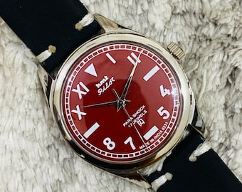 Vintage HMT Pilot Mechanical Handwinding Maroon Dial 17Jewels Mens Wrist Watch
