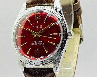 希少なヴィンテージ ORIS レッドダイヤル 機械式手巻き FHF