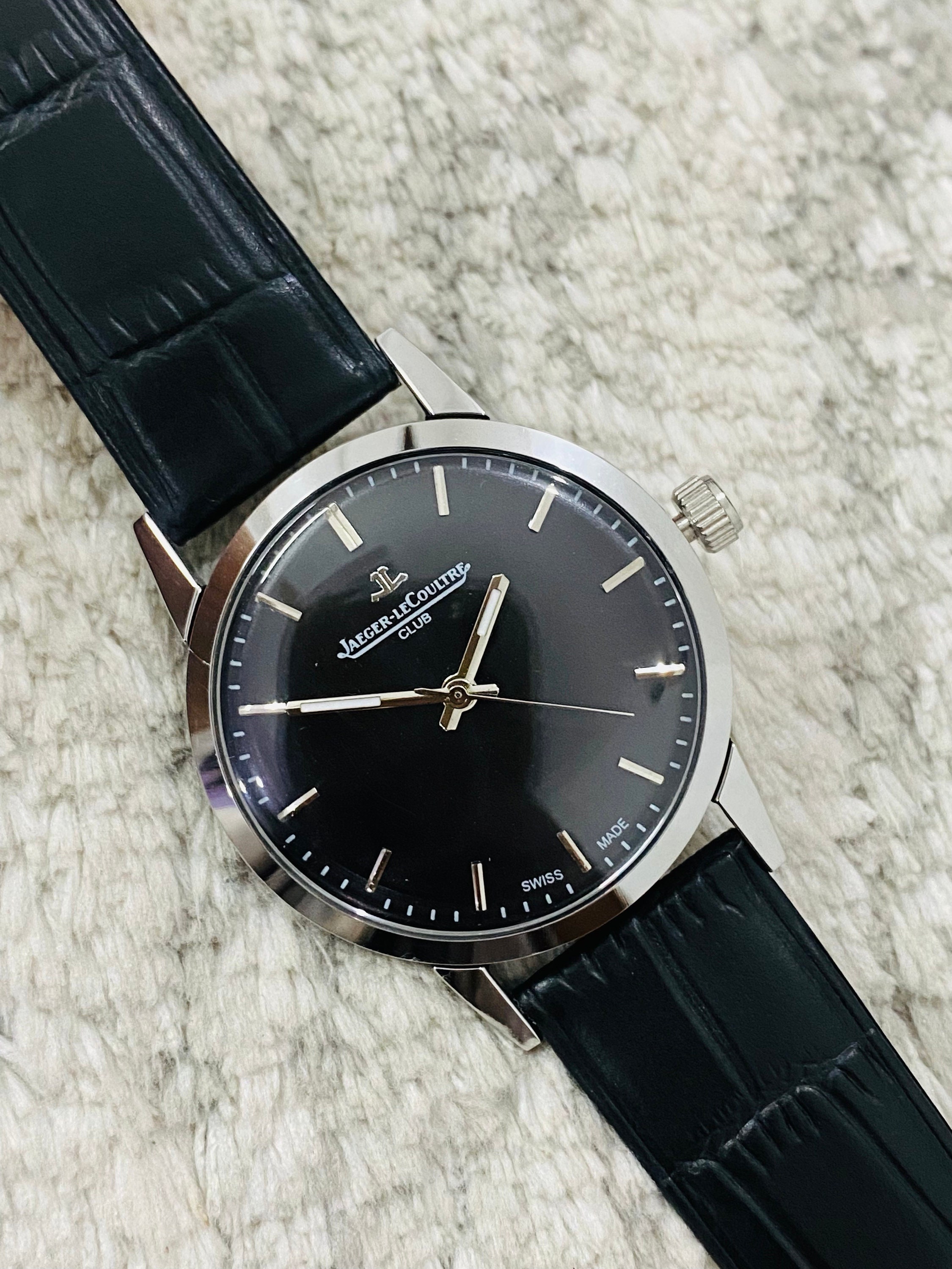 Vintage Jaeger LeCoultre Club Manual Winding Swiss Made Black Dial Date/Day Men’s Watch~ Swiss Made~ Valentine gift for him