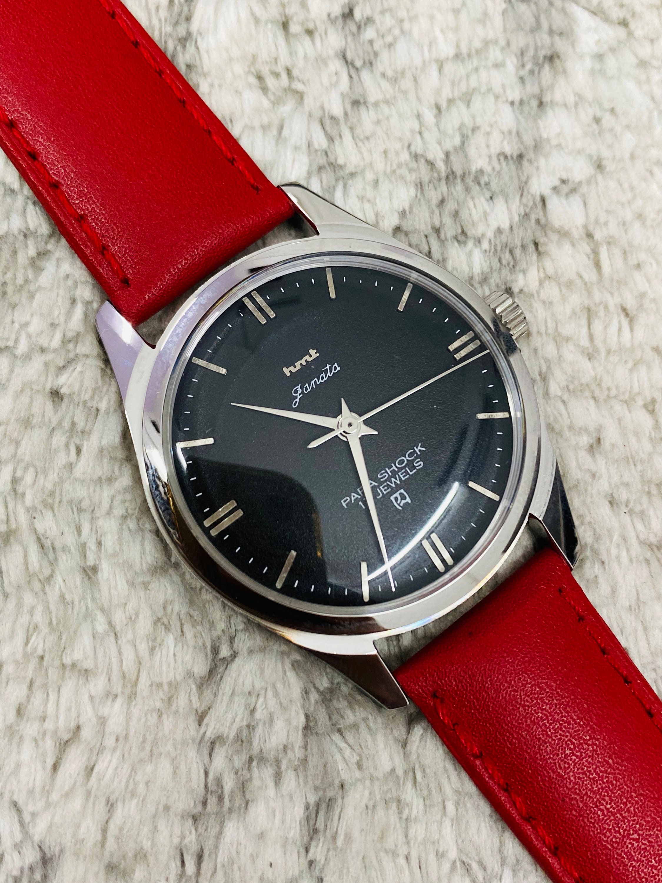 Vinatge Hmt Janata Mechanical Manual Winding Black Dial 17jewels