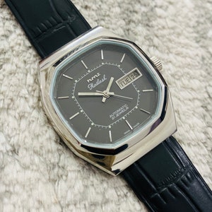 Rare Original HMT Kailash Mechanical Automatic 21Jewels Black Dial Tv Case Date/Day Men&#39;s Wrist Watch~ Made in India~ Gift for him/her