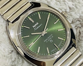 Vintage HMT Kohinoor Watch, Green Dial, Stainless Steel, Manual Winding