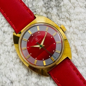 Vintage Favre Leuba Geneve Red Dial Mechanical Handwinding 17Jewels Cal 101 Swiss Made Wrist Watch
