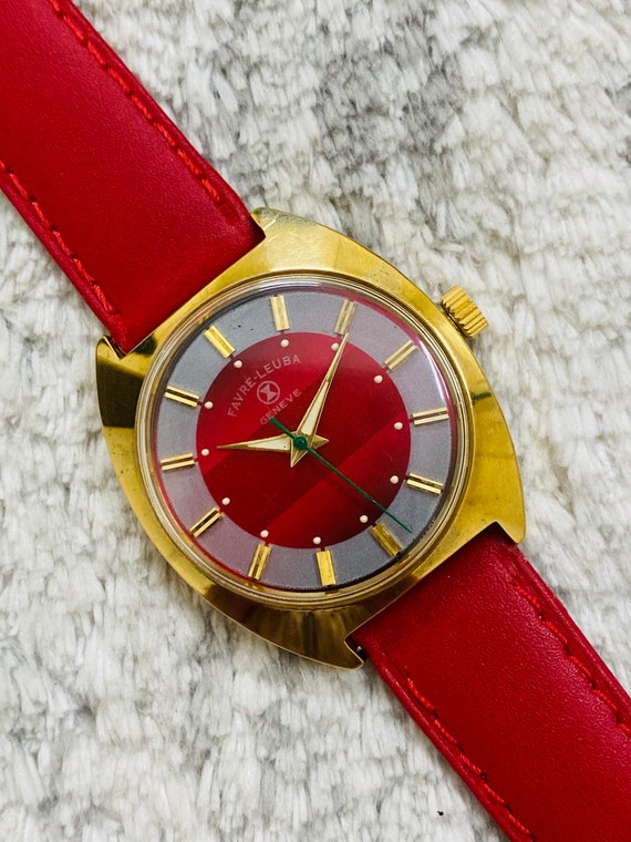 Vintage Favre Leuba Geneve Red Dial Mechanical Handwinding