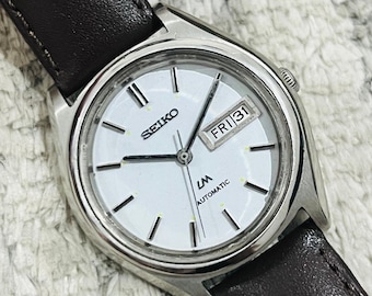 Vintage Seiko LM Automatic White Dial Date/Day Movement No 5606-7070 Japan Made Men's Wrist Watch~ Gift for him