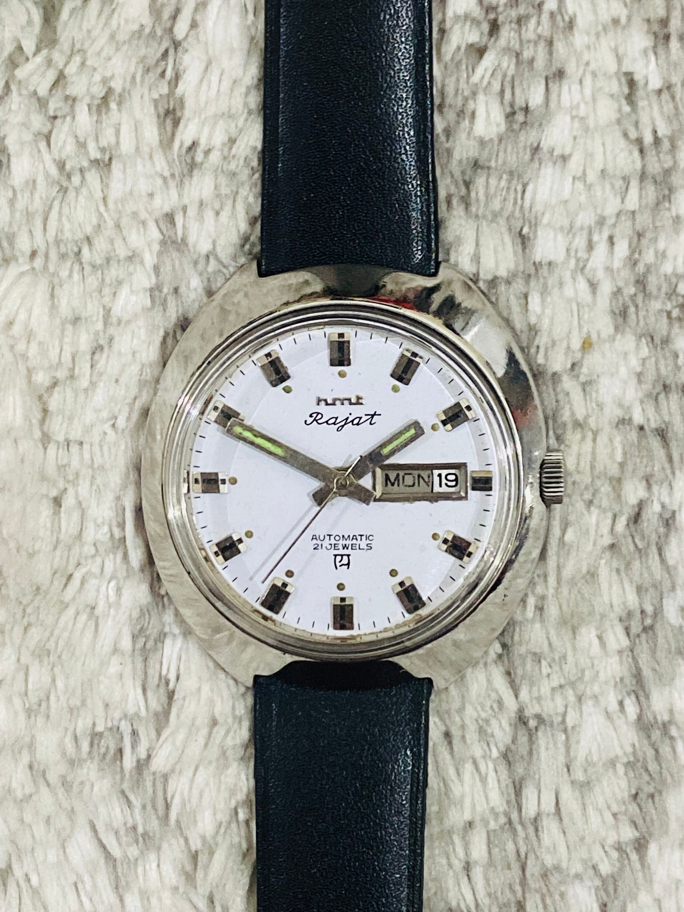 Vintage HMT Rajat Mechanical Automatic White Dial Date/day 