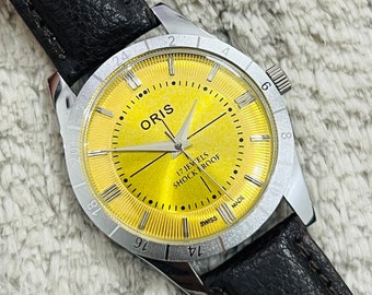 希少なヴィンテージ ORIS ブラックダイヤル 手巻き腕時計 メンズ