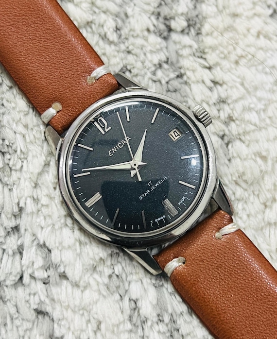 Vintage Enicar 17 Star Jewels Manual Winding @date Swiss Made