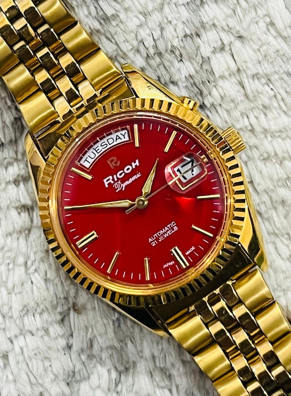 Vintage Ricoh President Automatic 21jewel Date/day Red Dial Japan