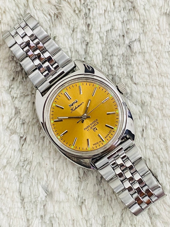 Vintage Hmt Kohinoor Yellow Dial 17Jewels Handwin… - image 1