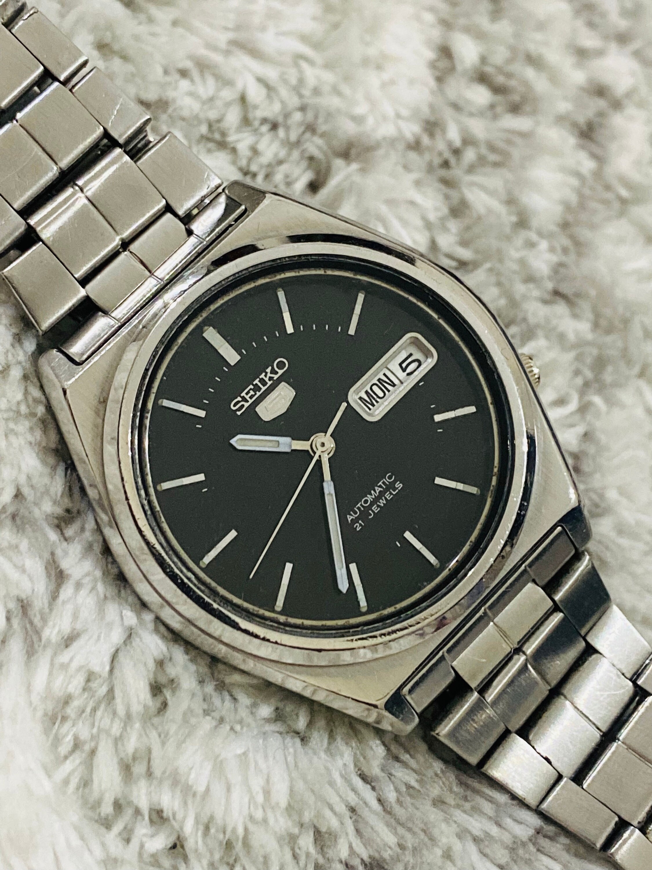 Vintage Seiko 5 mecanico automatico esfera negra 21 joyas movimiento No.7S26 0570 dia fecha reloj de pulsera para hombre Etsy Espana