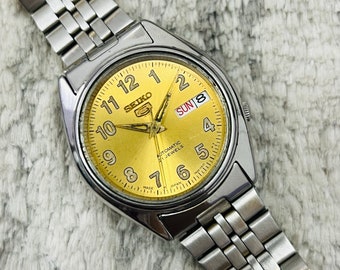 Vintage Rare Seiko 5 Automatic 21jewels Yellow Dial Movement