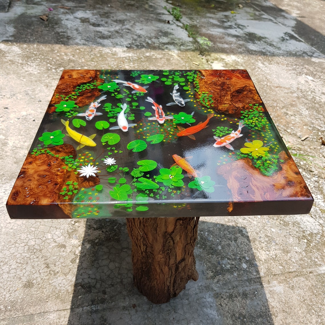 Epoxy Resin River Table With 3D Fish Painting made to order Etsy