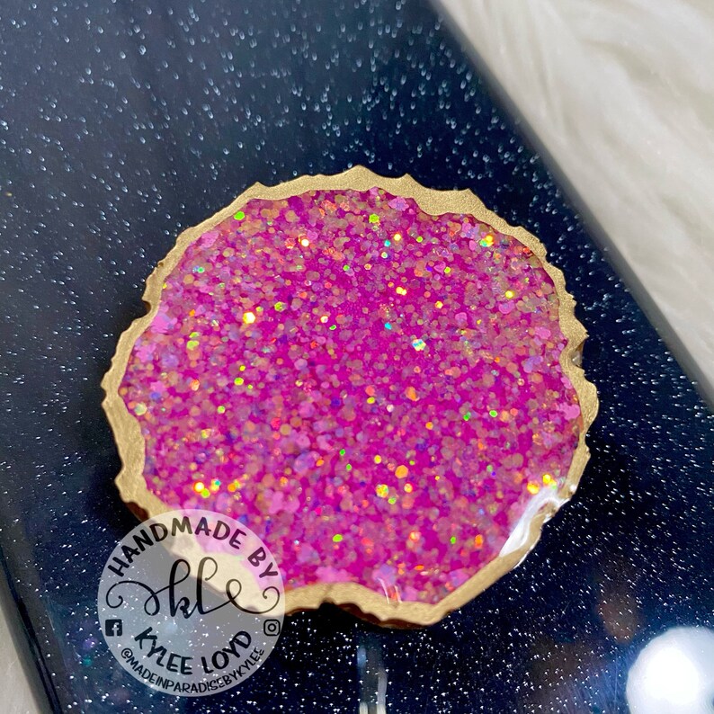 Faux GeodeAgate Glitter Resin Phone Grip hot pink *Perfect for gifts*