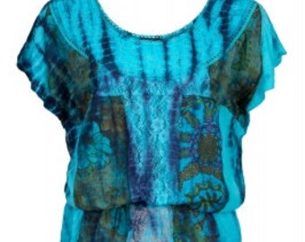 Boho Patchwork Blouse - Turquoise