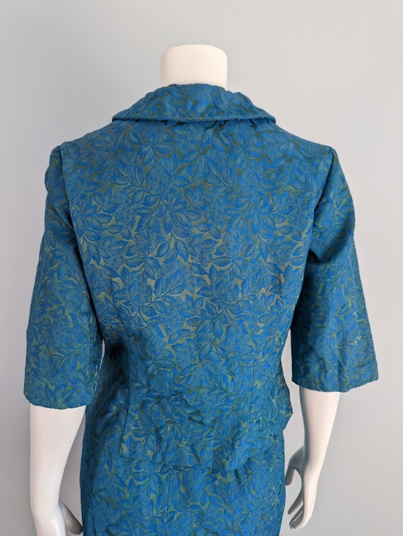 Vintage 60s brocade skirt suit | 1960s teal and b… - image 8