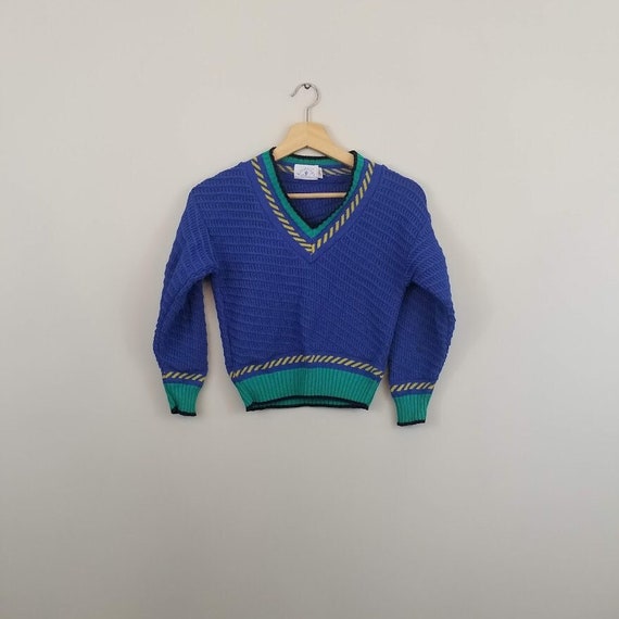 Vintage childrens sweater | 1990s blue green Chri… - image 1