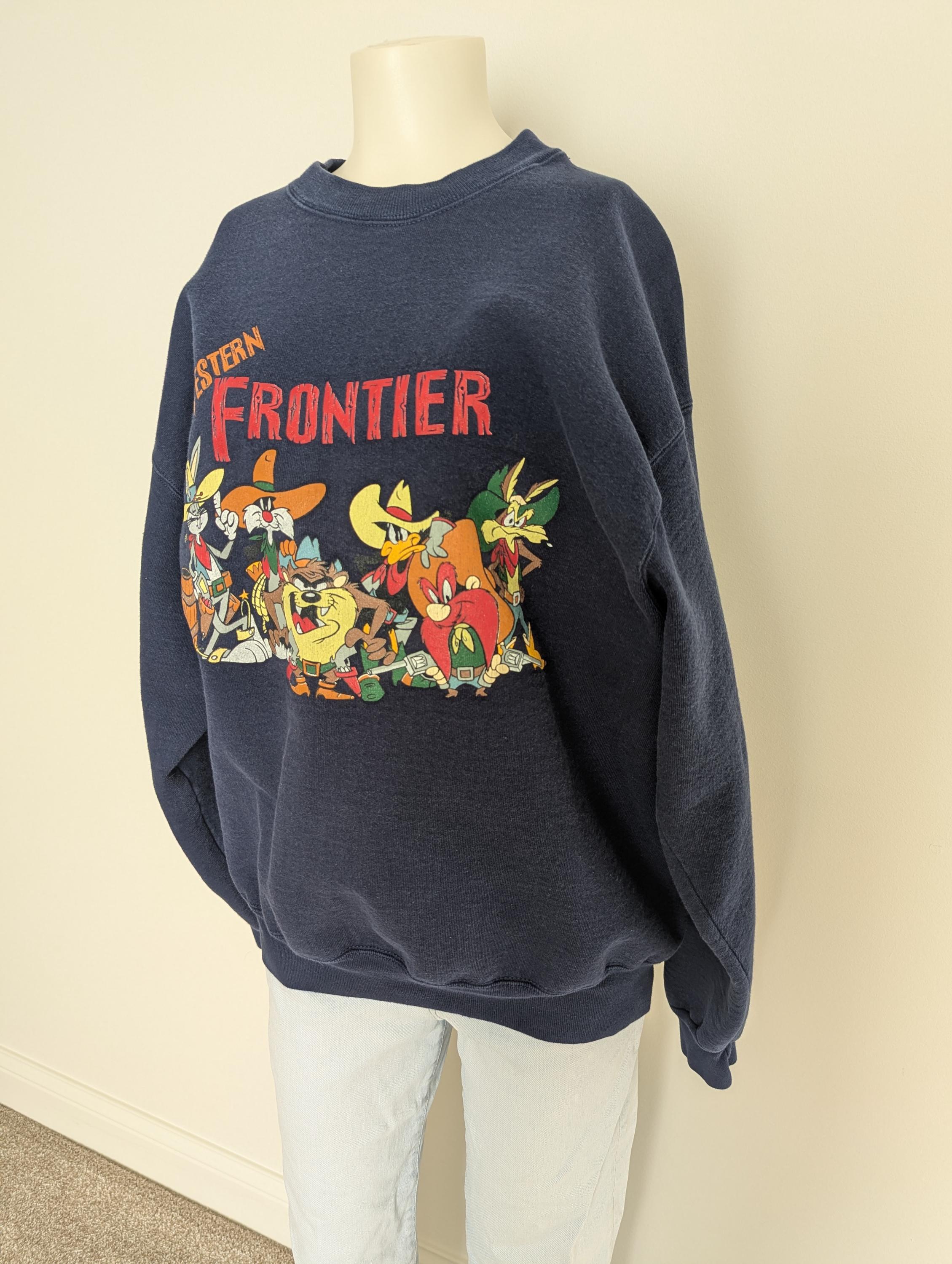 Vintage Looney Tunes Western Frontier Sweatshirt | 90s Navy Blue