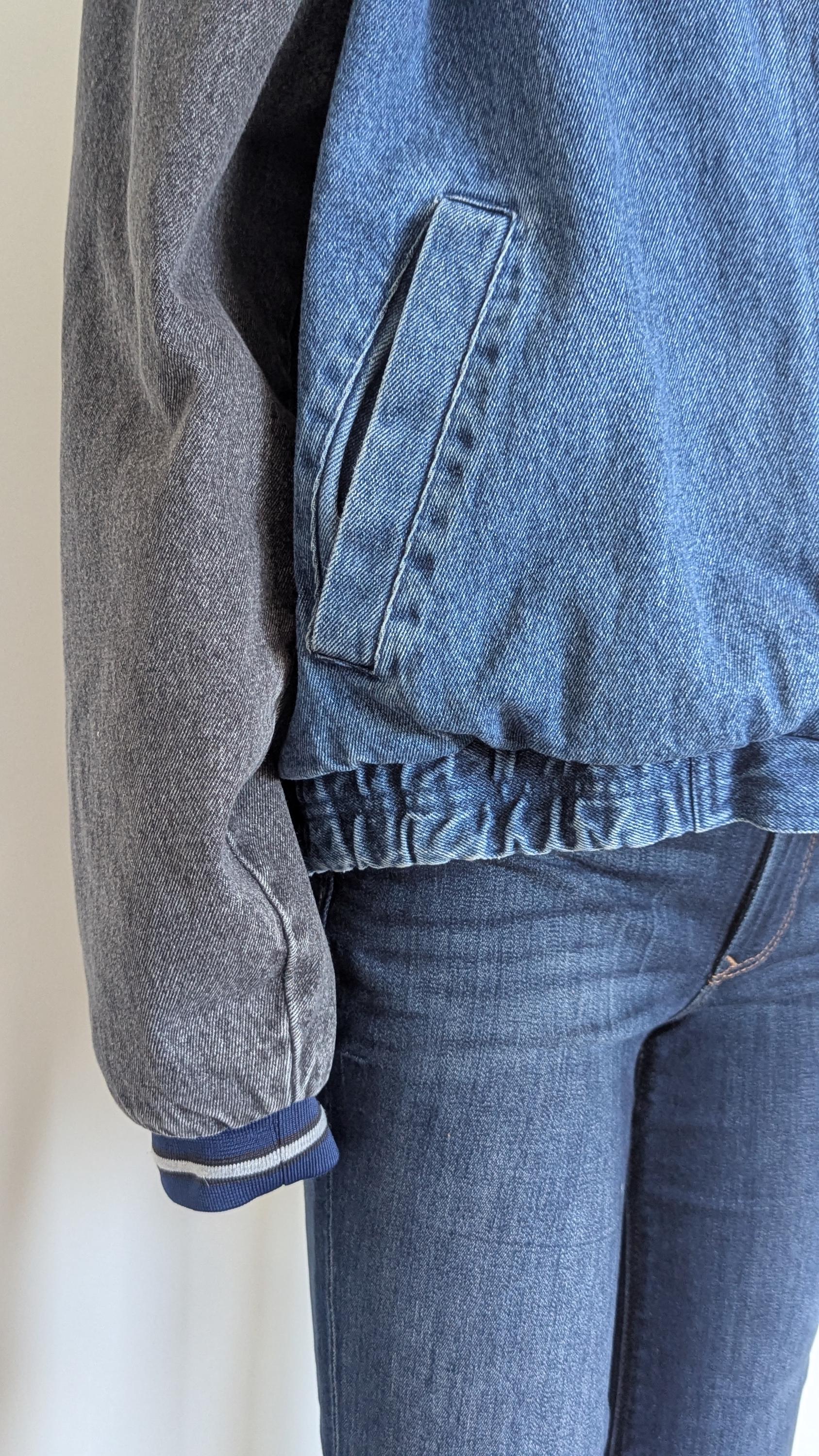 Vintage Denim Coat With Gray Hood | 90s Jean Jacket Button up 