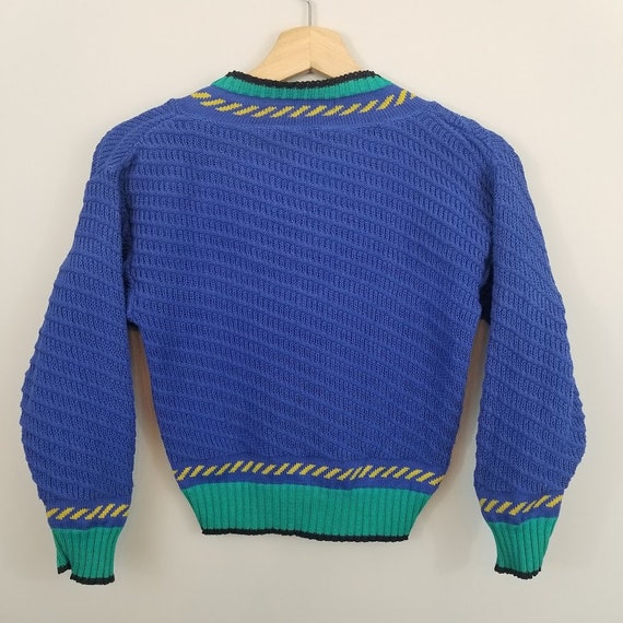 Vintage childrens sweater | 1990s blue green Chri… - image 9