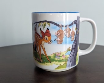 Vintage Disney Bambi coffee mug | 1990s collectible tea cup | Thumper Friend Owl Flower Mrs. Possum | Gift birthday holiday Disneyland