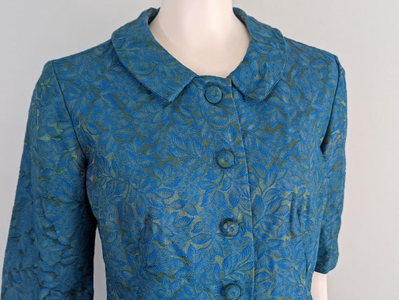 Vintage 60s brocade skirt suit | 1960s teal and b… - image 2